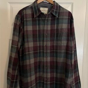 Weatherproof Plaid Button-Down Shirt in Maroon and Teal